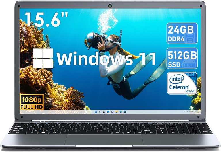 SGIN Laptop 15,6 Zoll, 24 GB RAM 512 GB SSD Windows 11 Notebook