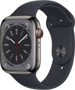 Apple Watch Series 8 45mm Cellular Edelstahlgehäuse Graphit mit Sportarmband in Mitternacht