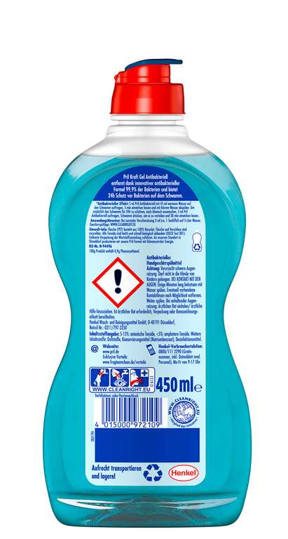 [Amazon Prime] Pril Kraft Gel Antibakteriell (450ml), Handgeschirrspülmittel mit hoher Fettlösekraft, entfernt Bakterien
