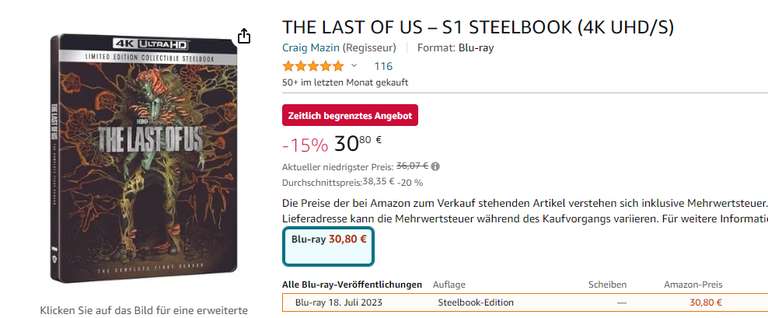 [Amazon.it] The Last of US (2023) - Staffel 1 - 4K Steelbook Bluray - Deutscher Ton - IMDB 8,7