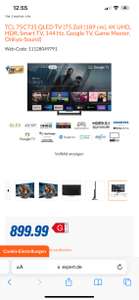 TCL 75C735 QLED TV (75 Zoll (189 cm), 4K UHD, HDR, Smart TV, 144 Hz, Google TV, Game Master, Onkyo-Sound)