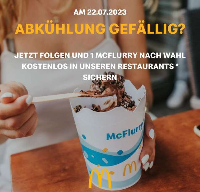 [McDonald's Raum Stuttgart] Gratis McFlurry am 22.07.2023 für Instagram oder Facebook Follow