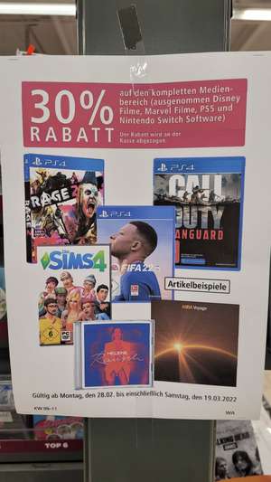 Lokal - 30% auf verschiedene Medien (PS4, Xbox, CD's etc) im REAL in Brühl bei Mannheim
