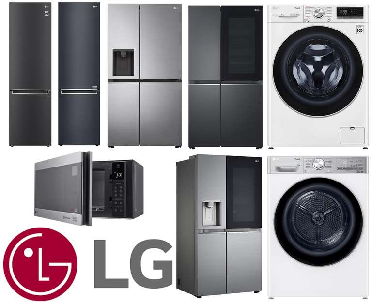 Haushaltsgeräte bei LG: z.B. Diverse Kühl-Gefrierkombinationen, Side-by-Sides, Waschmaschine, Wärmepumpentrockner & Mikrowelle