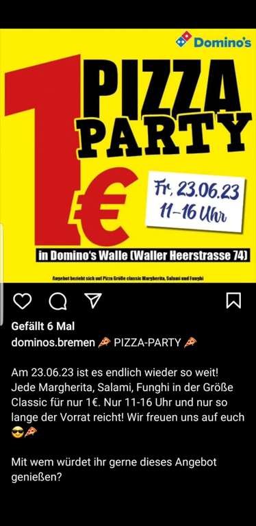 1€ Pizza Party Dominos Bremen Walle [Lokal]