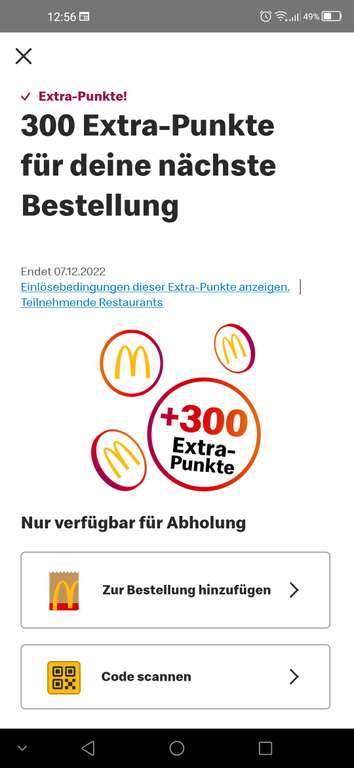 McDonald's gratis 300 extra Punkte (evtl. personalisiert) über die McDonald's App