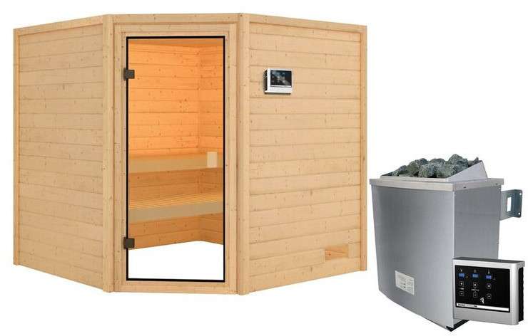 Woodfeeling, Sauna Tilda (4,5 kW Ofen, inkl. ext. Steuergerät Easy), Massivholzsauna