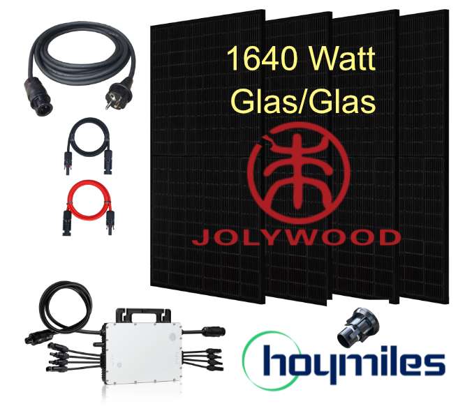 1640W FullBlack Glas/Glas Jolywood Solar Kraftwerk +Hoymiles HM-1500 Wechselrichter PV Photovoltaik[Lokal Reichshof]