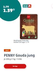 PENNY Gouda jung Käse in Scheiben 250 gr. Nur mit App