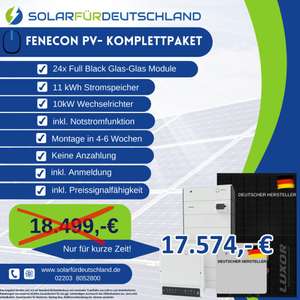 10kW Fenecon/Fronius/Enphase Photovoltaik Anlage mit 11kWh Speicher, Glas Glas Modulen und Montage inkl. Anmeldung (Deutschland weit)