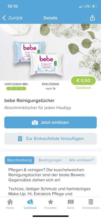 [Kaufland] Bebe Reinigungstücher (Doppelpack) im Angebot und Marktguru gibt 0,50€ Cashback