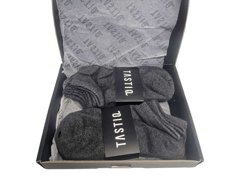 30 Paar (5x6er Pack) TASTIQ Sneaker Socken aus Baumwolle in Geschenkbox | Gr. 35-50, schwarz weiß & grau | 1,09 € pro Sockenpaar