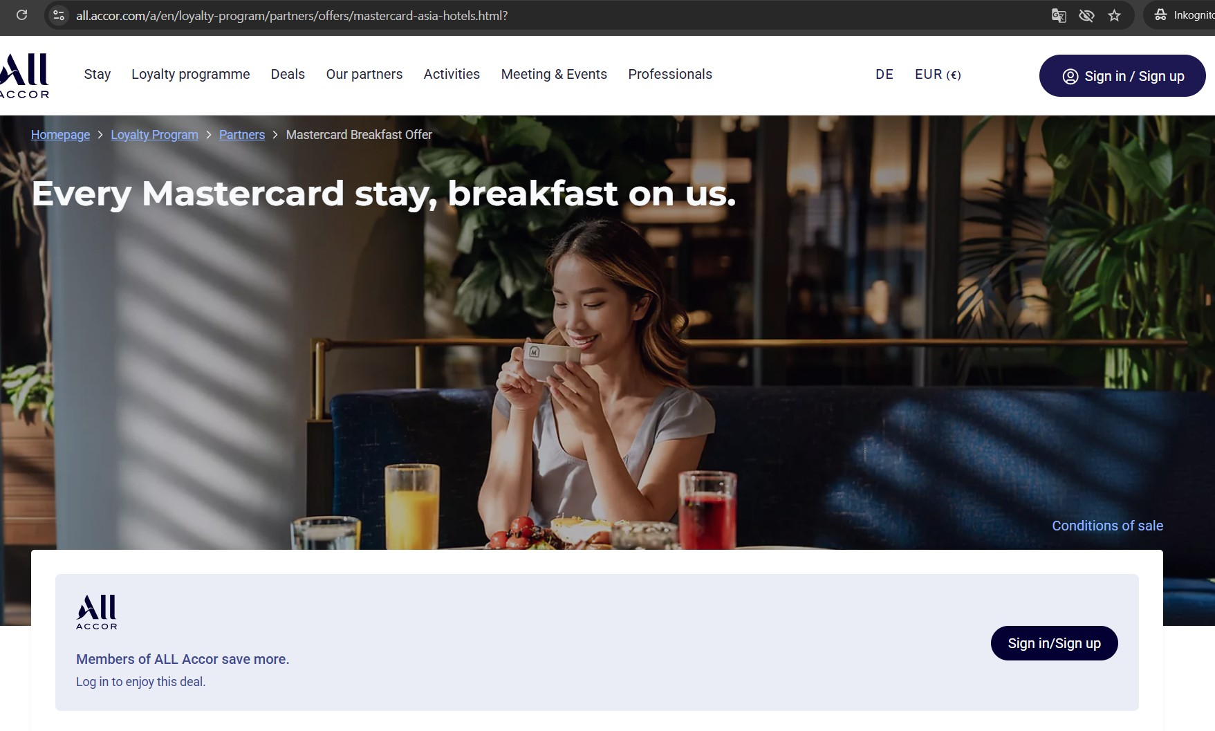 ALL Accor x Mastercard Offer - Gratis Frühstück für ausgewählte Hotels in Asien (369 Stk.)