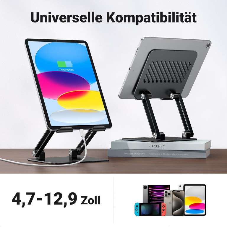 [Prime] Ugreen 15164 Tablet-Ständer | für Geräte bis 12.9" | Höhe & Winkel verstellbar | faltbar | aus Aluminium