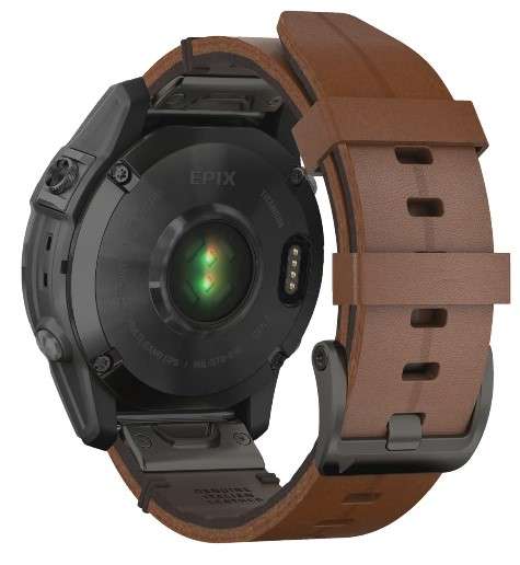 Garmin Epix gen 2 Sapphire Titan AMOLED Touchscreen Smartwatch, Braunes Lederarmband, sowie zusätzliches, schwarzes Silikonarmband