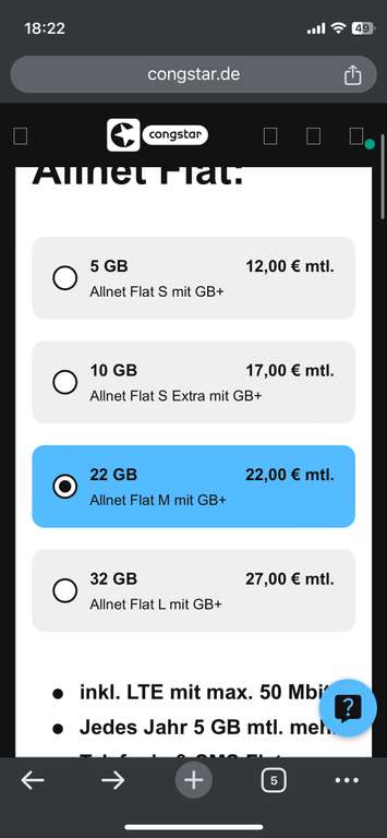 Neukunden Congstar Mobilfunk Aktion kein Anschlusspreis bis 25.01.24 z. B. Flat M 22 GB für 22€ KwK möglich