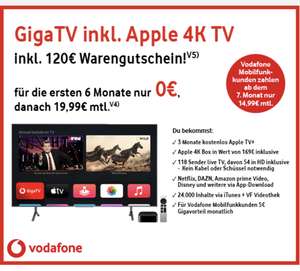 Lokal Neueröffnung EURONICS Live TV + Apple TV 4K 14,99€/mtl im GigaKombi mit Vodafone Mediathek - ohne GigaKombi 19,99€