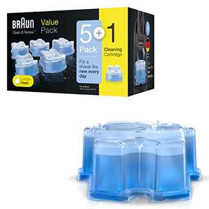 Amazon 5er Spar-Abo Braun Clean & Renew Reinigungskartuschen für elektrische Rasierer Herren, 5+1er-Pack, Reinigungsflüssigkeit