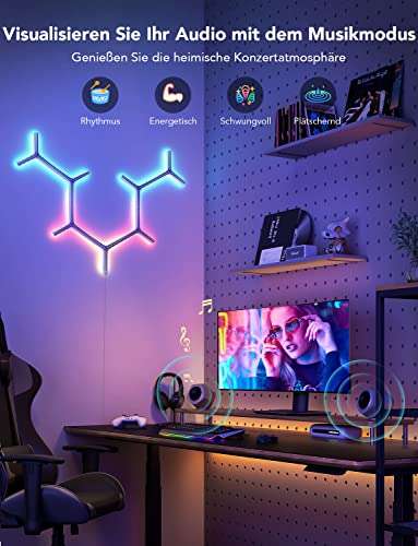Govee Glide Y Lights, RGBIC LED Gaming Lights, Smart Home DIY Kreative Deko Lights mit Musik Sync & 40+ Szenenmodi, Wi-Fi Wandleuchten