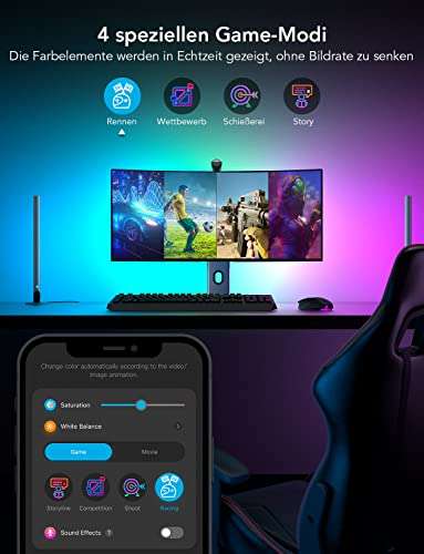 Govee DreamView G1 Pro Gaming Light, Neon LED Strip und Lightbar mit Kamera, WiFi RGBIC für 24-32 Zoll PC, Alexa,Google Home, App-Steuerung