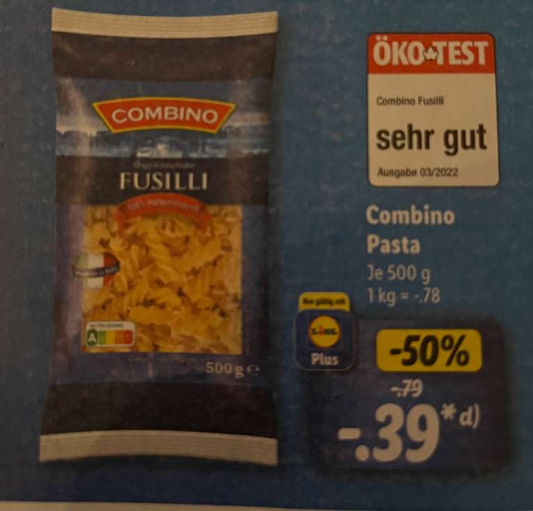 [Lidl] Combino Pasta 500g nur 0,39 € ab 16.10.23 mit Lidl-App