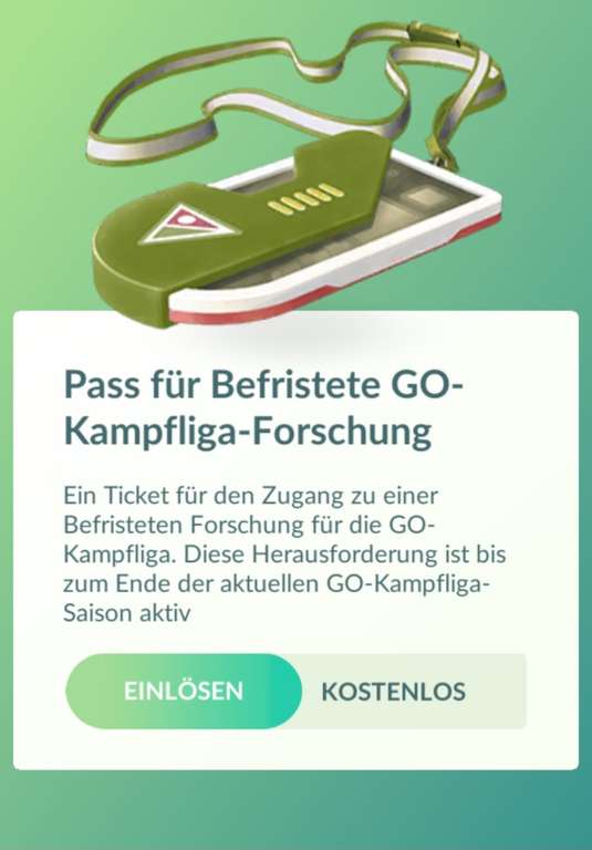 Kostenloser Pass für Befristete Pokemon Go-Kampfliga Forschung