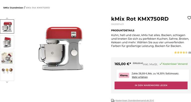 [CB] Kenwood kMix Rot KMX750RD Küchenmaschine