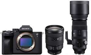 Sony Alpha 7 IV Systemkamera + Sony FE 24-105mm F4 G OSS Objektiv + Sigma 150-600mm F5-6.3 DG DN OS Sport Objektiv für Sony E-Mount