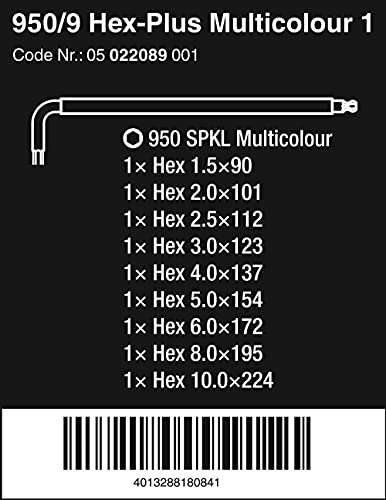 Wera 05022089001 Winkelschlüsselsatz, metrisch, 950 SPKL/9 SM N Multicolour (Prime)