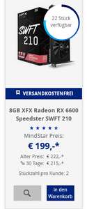 8GB XFX Radeon RX 6600 Speedster SWFT 210 Aktiv IM MINDSTAR