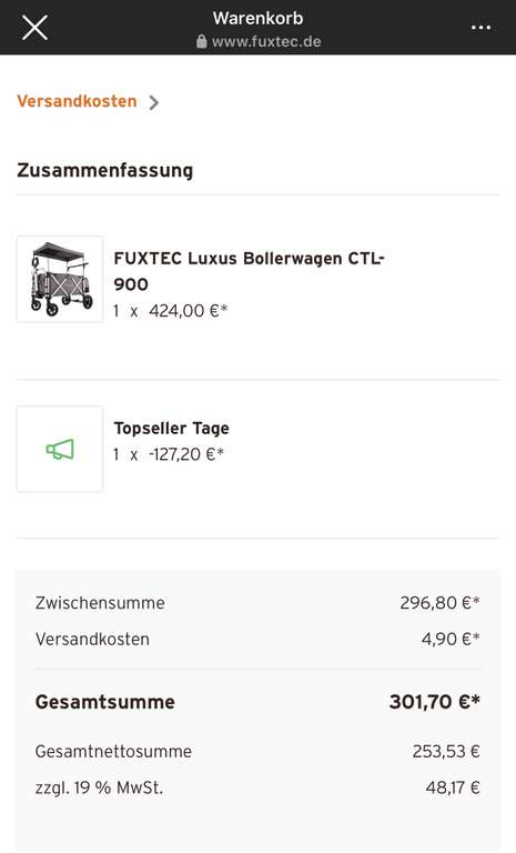 FUXTEC Topsellertage z.B. Bollerwagen CTL-900