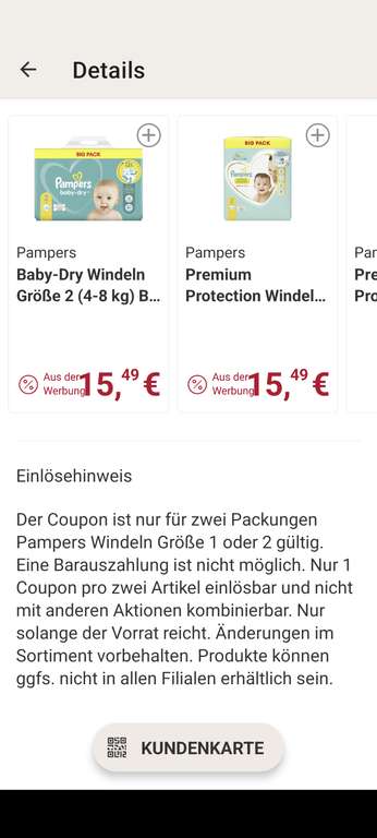 (Personalisiert Rossmann) 1+1 Gratis Pampers Windeln Big Pack Gr. 1 oder 2 (abzgl. 10% Kundenkarte)
