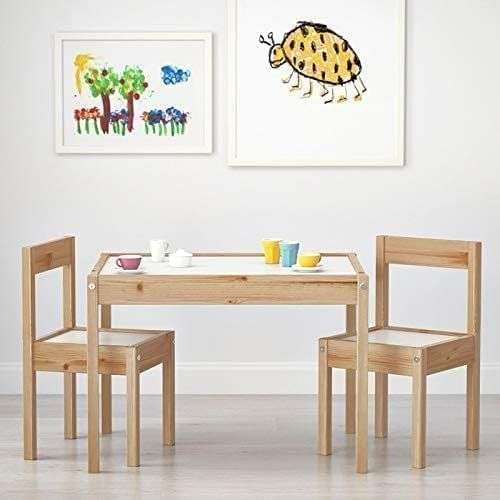 (IKEA/Familie) LÄTT Kindertisch mit 2 Stühlen, weiß/Kiefer
