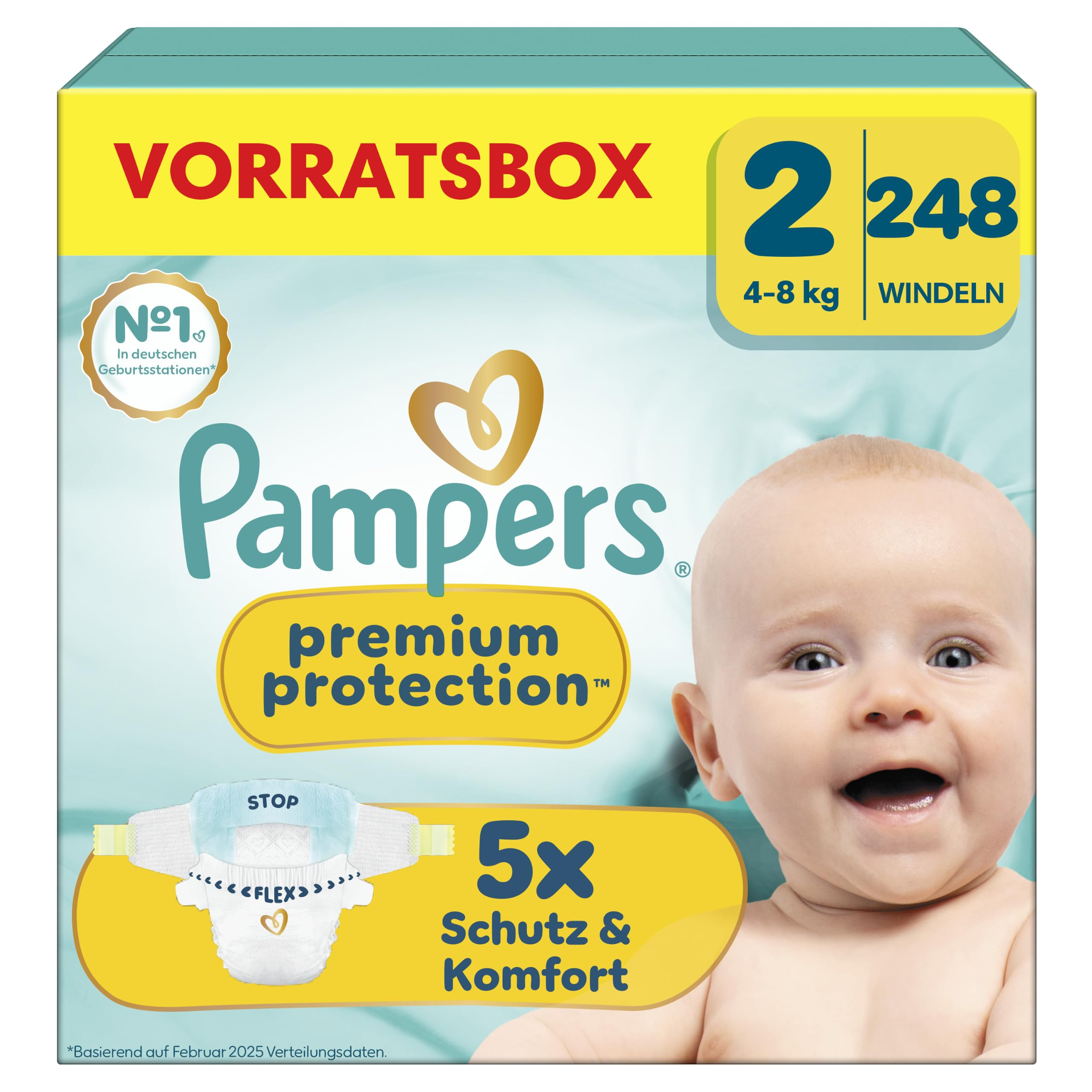 Pampers Premium Protection Vorratsbox 248x Größe 2 für 21,45 € [Amazon Prime + Sparabo] | ca. 8,65 Cent pro Windel