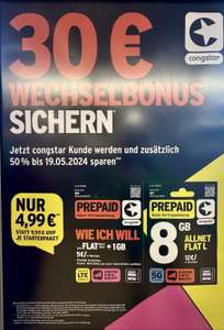 (Norma) Lokal Congstar Prepaid Starterset 4,99 statt 9,99 plus 30 Euro Wechselbonus