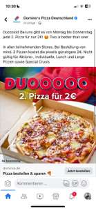 (Lokal) DOMINOS PIZZA Deal: jede 2. Pizza nur 2€