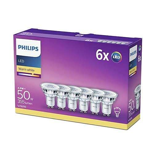 (Prime) Philips LED Classic GU10 Lampe, 50 W, Reflektor, warmweiß, 6er Pack