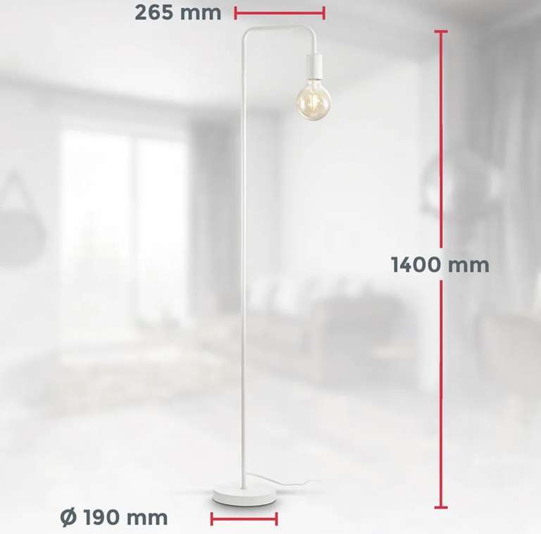 E27 Weiß B.K.Licht Retro mydealz max. Fußschalter 140cm | 10W Stehleuchte Industrie Lampe
