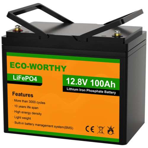 Eco-Worthy 12V 100Ah Lithium Batterie LiFePO4, 1280wH