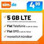 sim.de / handyvertrag.de (O2) | 16 GB LTE +Allnet+SMS-Flat+VoLTE&WLAN Call für 7,99€/ mtl kündbar / nur 8€ AG | 7GB - 5,99€ | 5GB - 4,99€