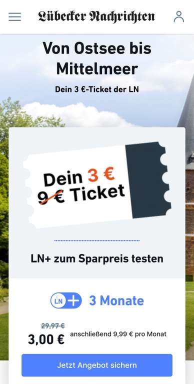 LN+ von den Lübecker Nachrichten drei Monate lesen für 3,00 Euro