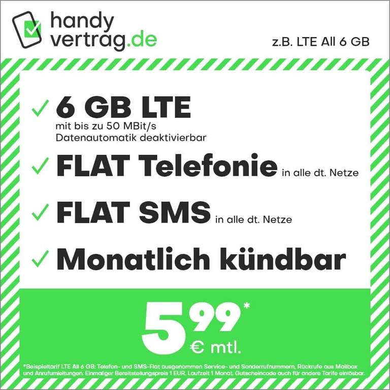 Sim.de/handyvertrag.de | 5 GB LTE+Allnet+SMS-Flat+VoLTE&WLAN Call für 4,99€/ mtl kündbar| 6GB-5,99€ | 14GB-8,99€ | 20GB-10,99€ | 25GB-12,99€