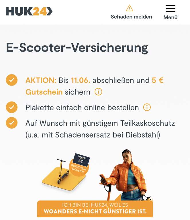 HUK24 5€ Amazon Gutschein bei E-Scooter Versicherung