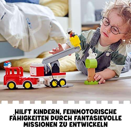LEGO 10969 DUPLO Town Feuerwehrauto Spielzeug Set mit Blaulicht und Martinshorn, Feuerwehrmann und Katze, ab 2 Jahre (Prime/Otto flat)