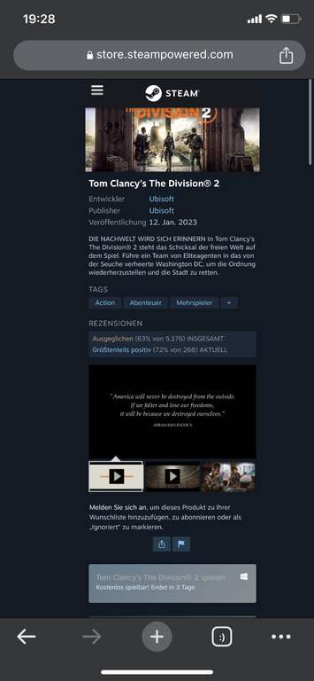 [Ubisoft, Epic Games Store und Steam] Tom Clancy's The Division 2 - Probewoche vom 18.05 bis 22.05 kostenlos