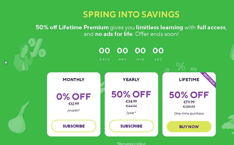 Drops: Spring Sale 50% Rabatt (Sprachen lernen)