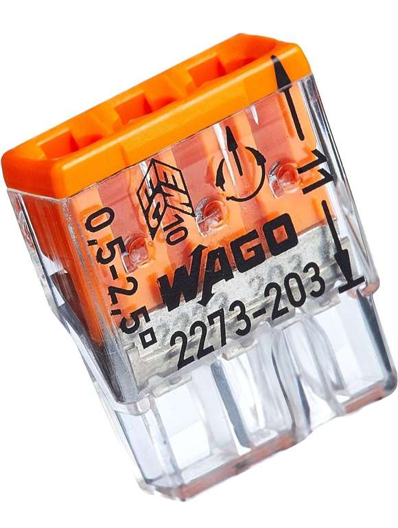 Wago COMPACT-Verbindungsdosenklemme 3-Leiter-Klemme 0,5-2,5 mm² Inhalt 100 Stück, Transparent/orange, PRIME