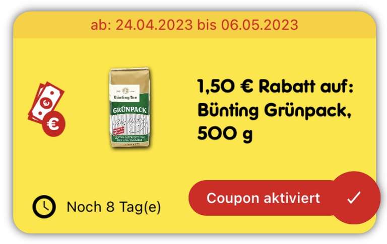 [NETTO Vertriebsregion Ganderkesee] Bünting Grünpack 500g loser schw. Tee (5,98€/kg) mit App Rabatt