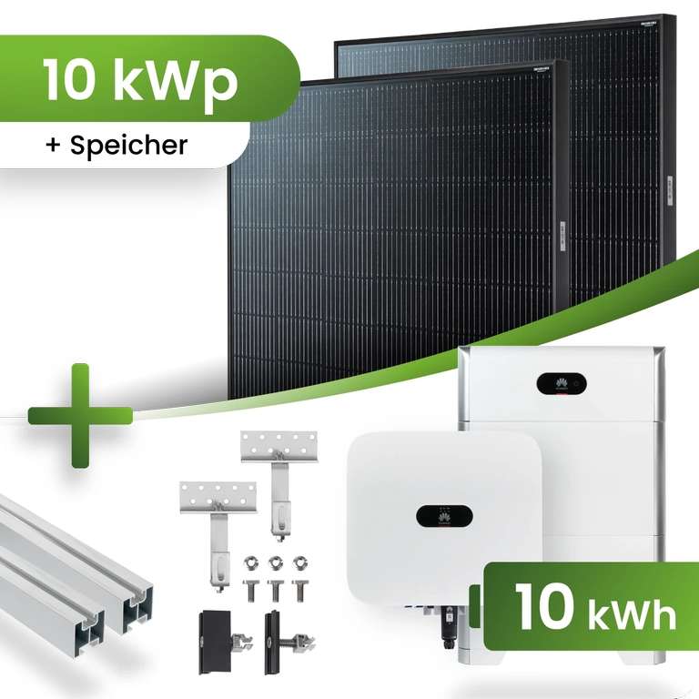 PV Komplettpaket 10KW inkl Batterie & Montagematerial, 25x JA Solar JAM54S31-405, Huawei SUN2000-KTL-M1 , Huawei LUNA2000-10-S0