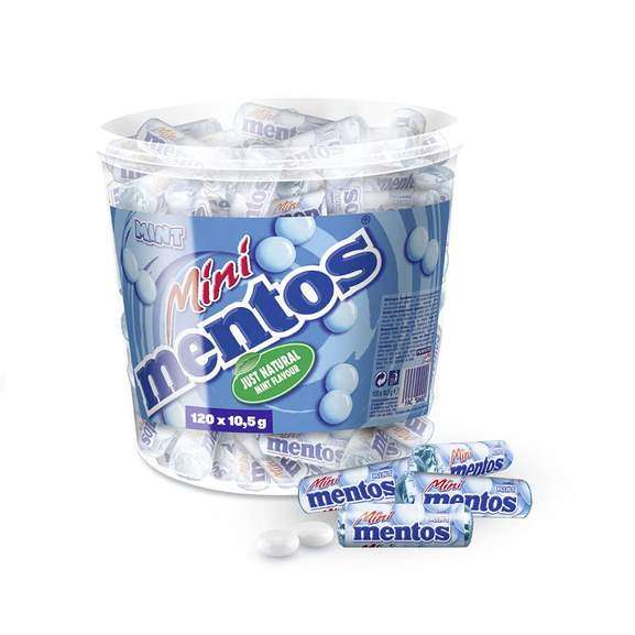 Mentos Mini Mint Classic Bucket, 120 Mini-Rollen à 5 Minz-Dragees, Kaubonbons mit Pfefferminz-Geschmack (120 x 10,5g) [Spar-Abo Prime]